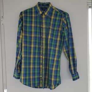 Blue and Yellow Plaid Men's Shirt